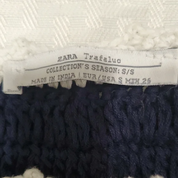 Zara Dark Blue and White Coastal Crochet Crop Top - Picture 6 of 10